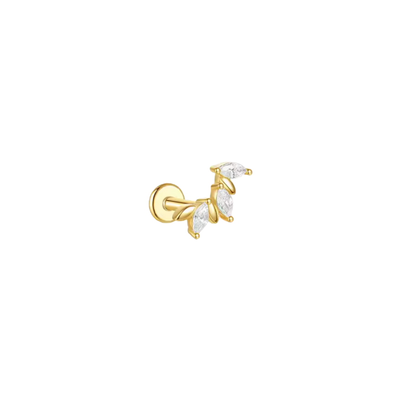 Gold Leaf Marquise CZ Single Earring