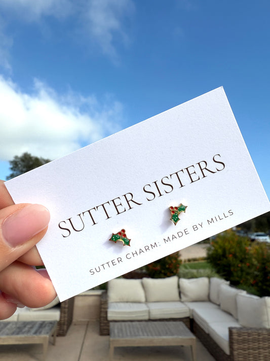 Gold Christmas Mistletoe Flat Back Studs