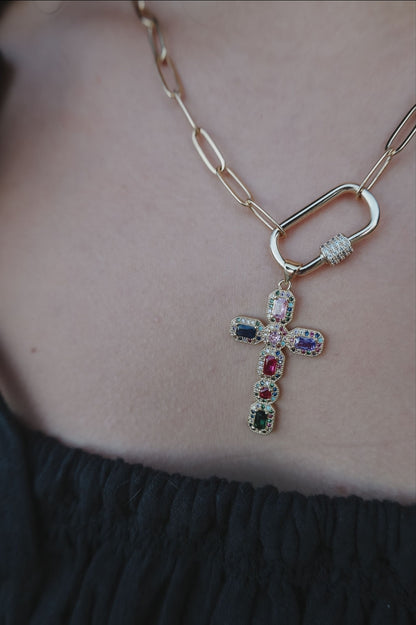 Gold Filled Paperclip with CZ Carabiner Necklace