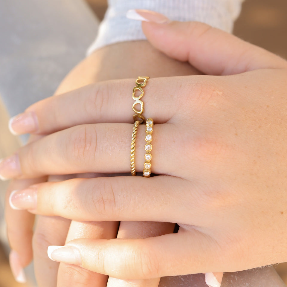 Gold Beaded CZ Stacking Ring