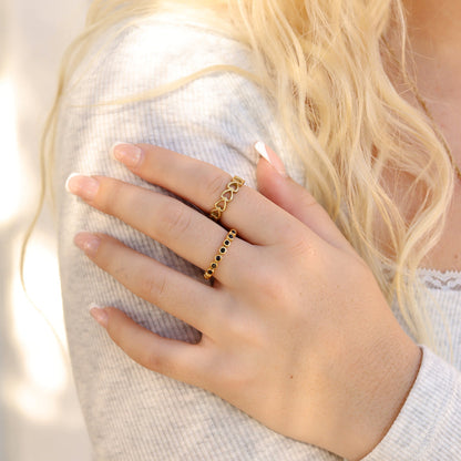 Gold Beaded CZ Stacking Ring