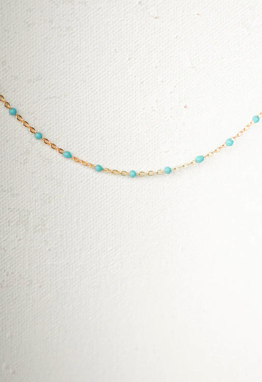 Gold Filled Cable Enamel Blue Necklace