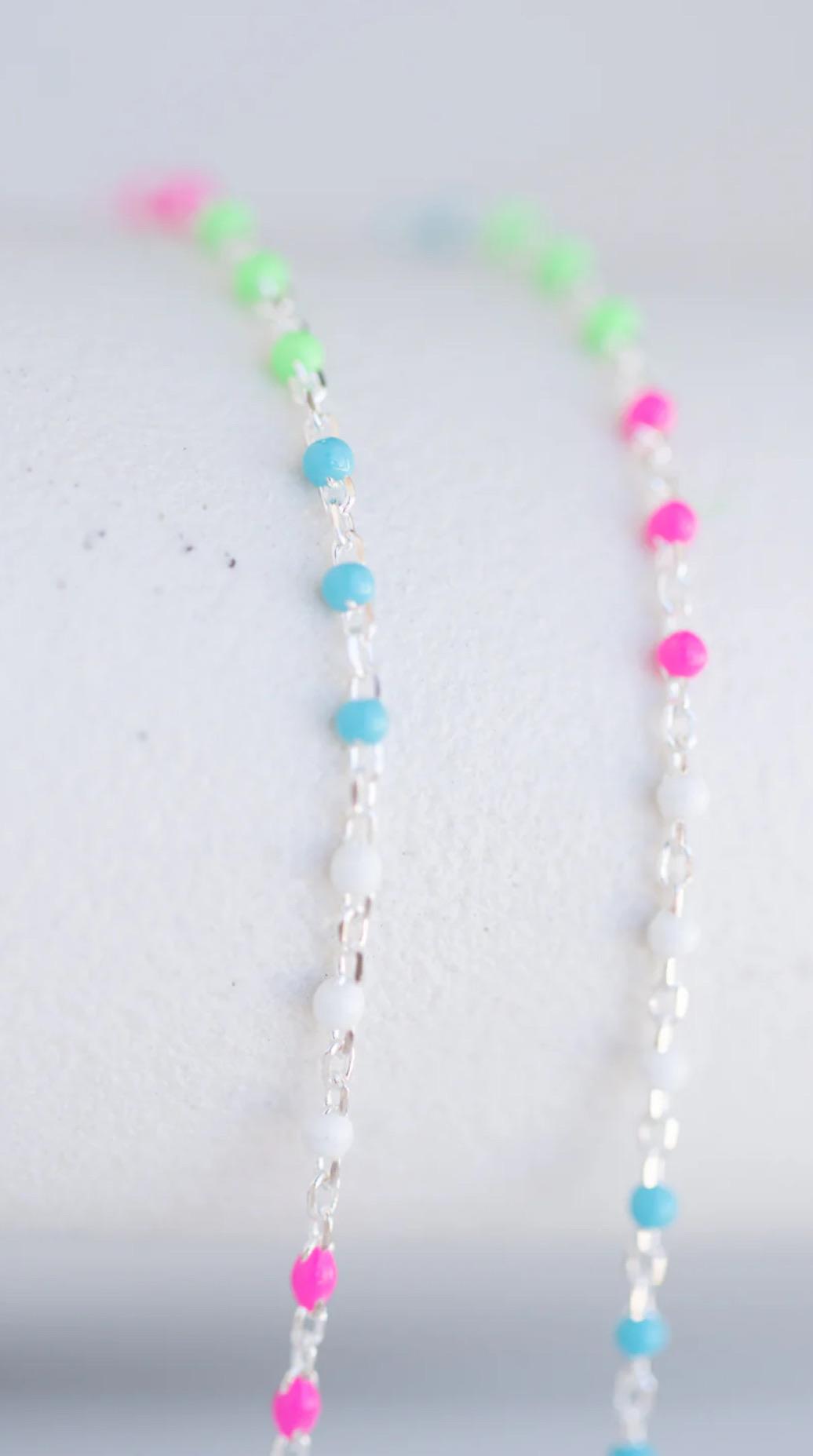 Sterling Silver Multi-Colored Enamel Bead Necklace