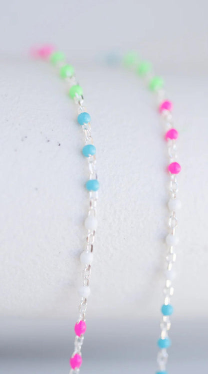 Sterling Silver Multi-Colored Enamel Bead Necklace