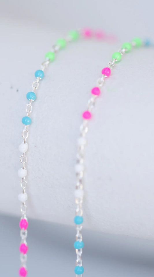 Sterling Silver Multi-Colored Enamel Bead Necklace