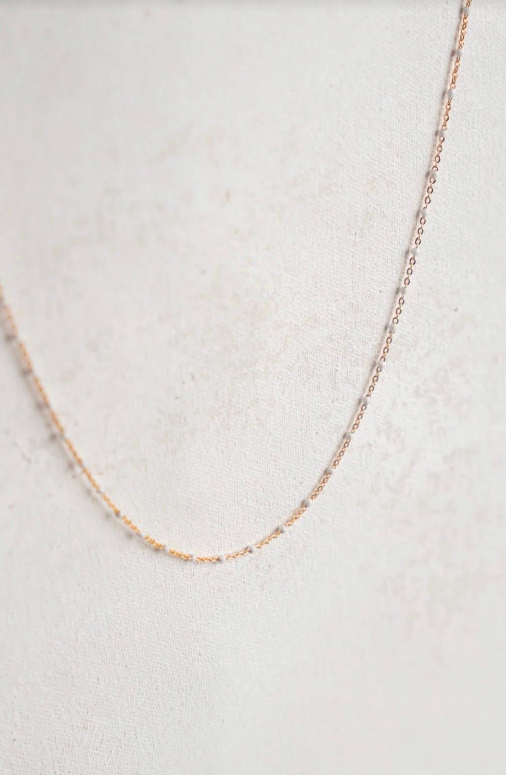 Gold Filled Cable Chain with White Enamel Beads Necklace