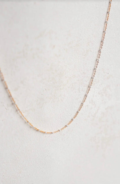 Gold Filled Cable Chain with White Enamel Beads Necklace