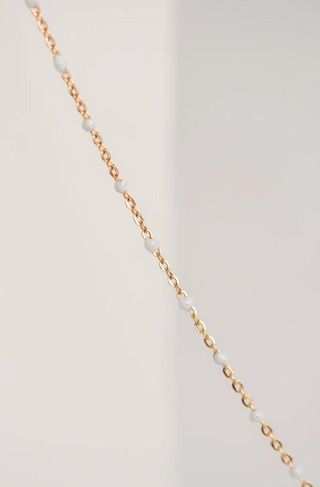 Gold Filled Cable Chain with White Enamel Beads Necklace