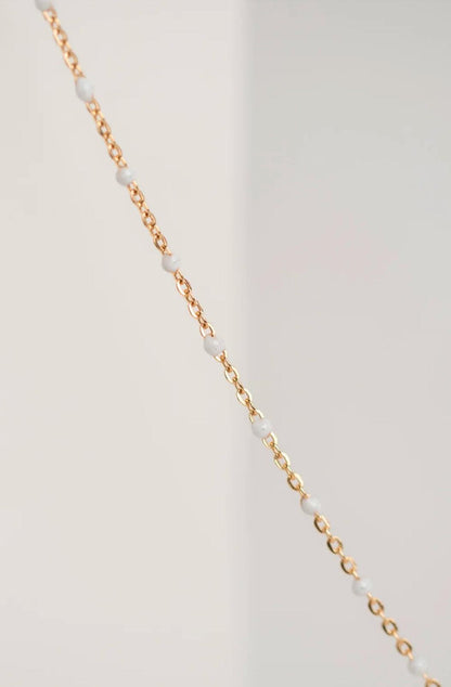 Gold Filled Cable Chain with White Enamel Beads Necklace