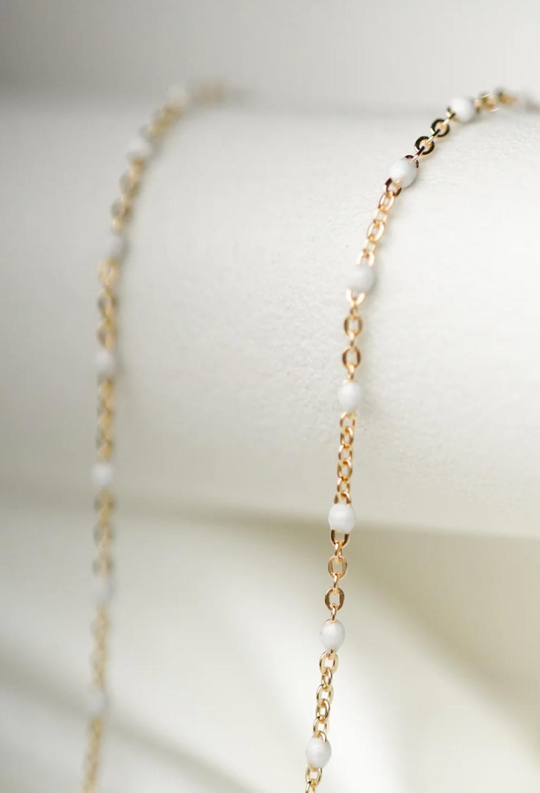 Gold Filled Cable Chain with White Enamel Beads Necklace