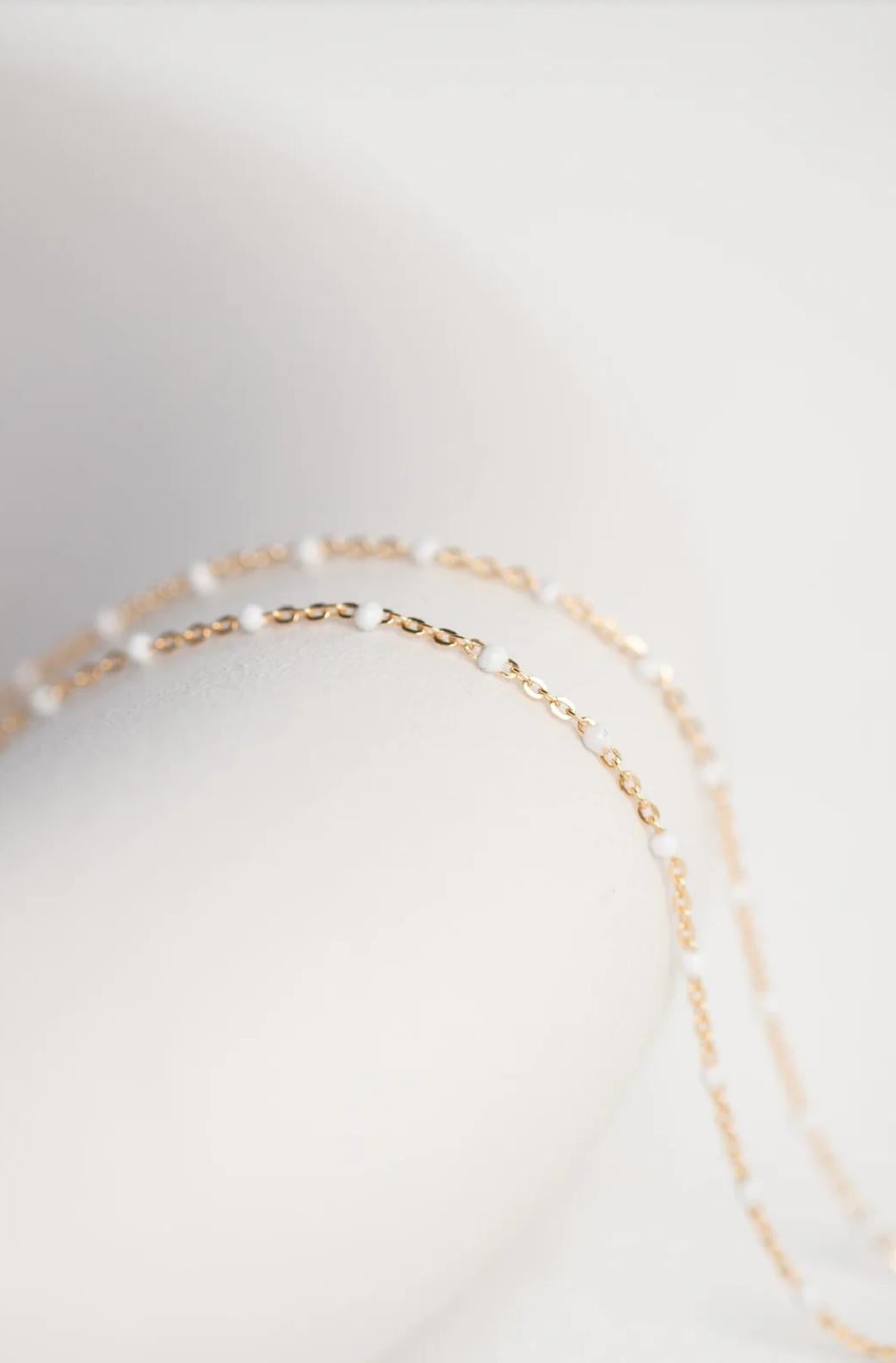 Gold Filled Cable Chain with White Enamel Beads Necklace